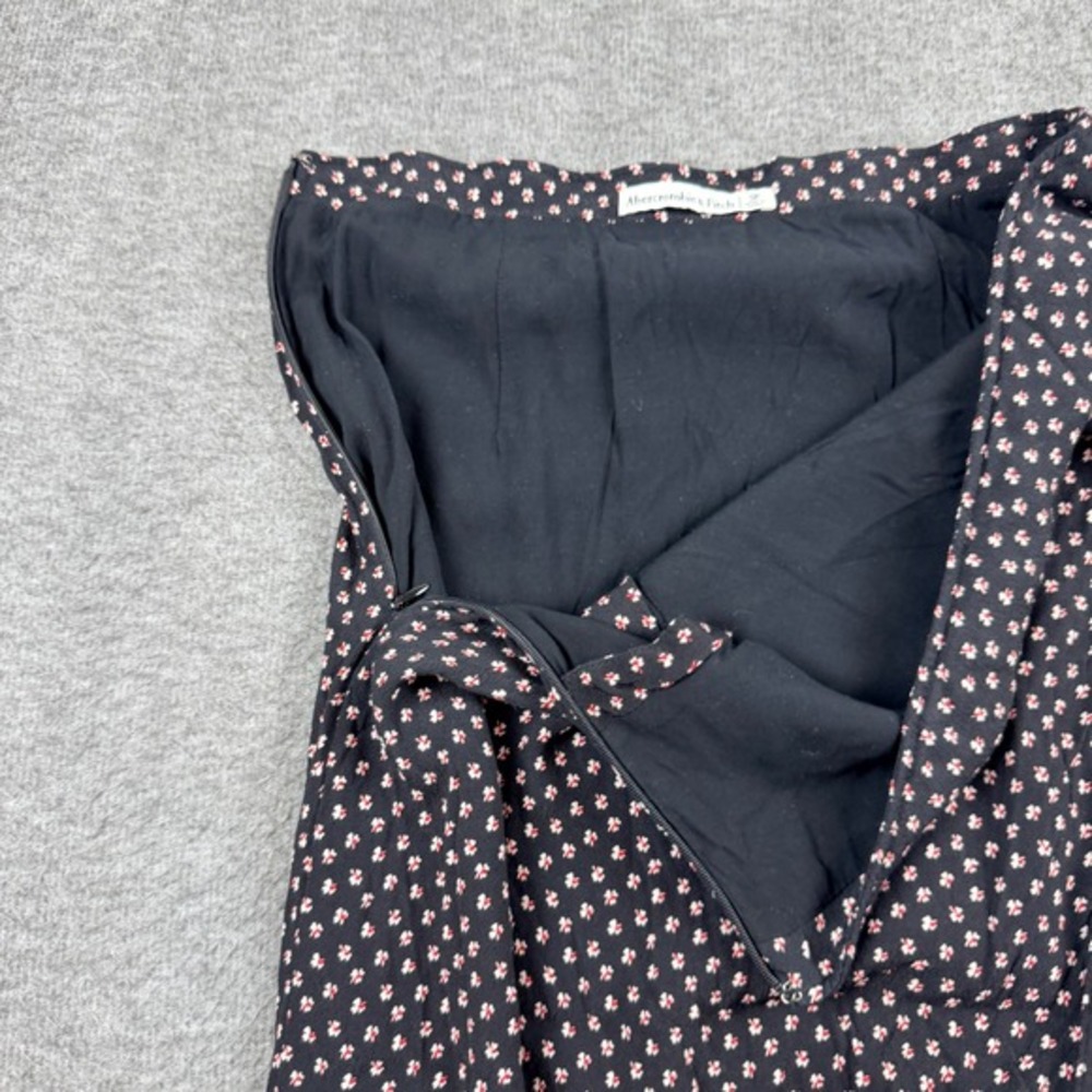 Abercrombie & Fitch Midi Skirt Women's S Small Petite Black Floral Side Slit HR - Picture 6 of 7